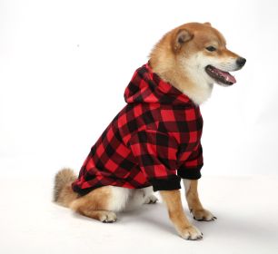 Christmas Dog Clothes Thickened Plaid Hooded Two-leg Sweater (Option: Black Red Checker-S)