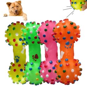 1pcs Pet Dog Cat Puppy Sound Polka Dot Squeaky Toy Rubber Dumbbell Chewing Funny Toy (Color: Yellow, size: S)