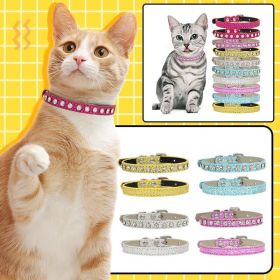 Super Shining Diamond Rhinestone Cat Collar Puppy Baby Dog Cat Collar Leather Strap Kitten Accessories Adjustable Puppy Collar (Color: Grey, size: 35cm)