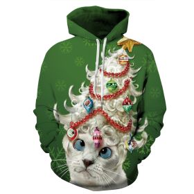 Europe and the United States new women's Christmas sweater Christmas cat Elk dog digital print hooded sweater (Color: qydm099)