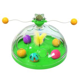 Interactive Cat Toy Ball Pets Cats Puzzle Spinning Track with Plush Balls Feather Teaser Kitten Toys Game Catnip Ball Toy (Color: Green)