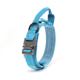 Tactical Dog Collar Military Dog Collar Adjustable Nylon Dog Collar Heavy Duty Metal Buckle with Handle for Dog Training (Color: Blue)