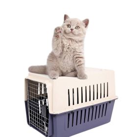 Portable Pet Box Cat & Dog Carrier Cage with Chrome Door (Color: Dark Blue, Type: Medium)