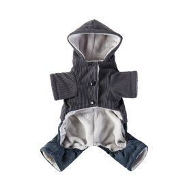 Corduroy Pet Four-legged Hooded Fleece Lined Coat (Option: Dark Gray Feet With Denim-XL)