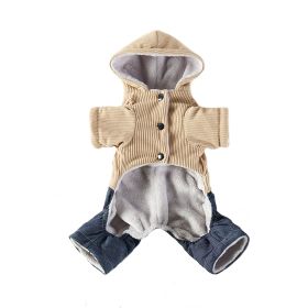 Corduroy Pet Four-legged Hooded Fleece Lined Coat (Option: Yellow Feet With Denim-XXL)