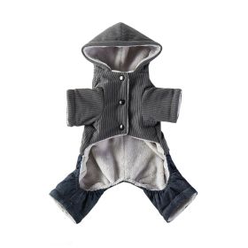 Corduroy Pet Four-legged Hooded Fleece Lined Coat (Option: Light Gray Feet With Denim-XXL)