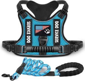 Shock Absorption Comfortable Night Vision Reflective Pet Harness Dog Vest Traction Chest Strap (Option: Blue With Rope-S)