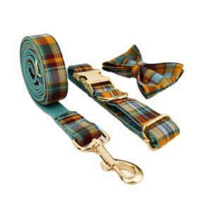 Green Plaid Plain Pet Collar (Option: Dog Collar Dog Leash Bow-M)