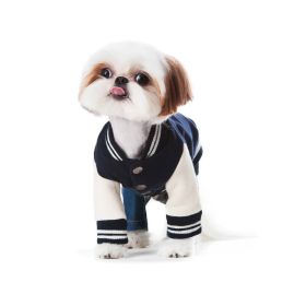 Pet Dog Cat Sweater Printed Baseball Uniform (Option: Navy Blue-L)